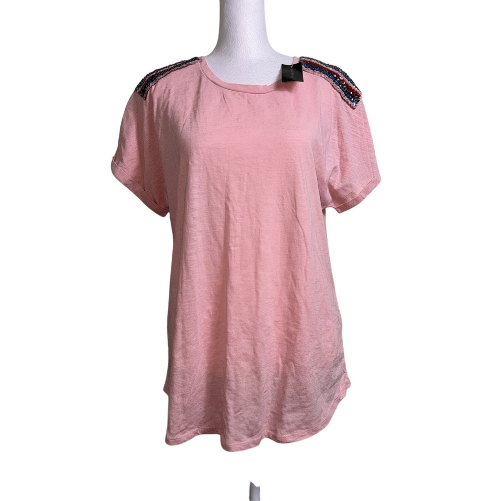 Lane Bryant Womens Top Size 10/12 Short Sleeve Embellished Sparkle Bling T-Shirt